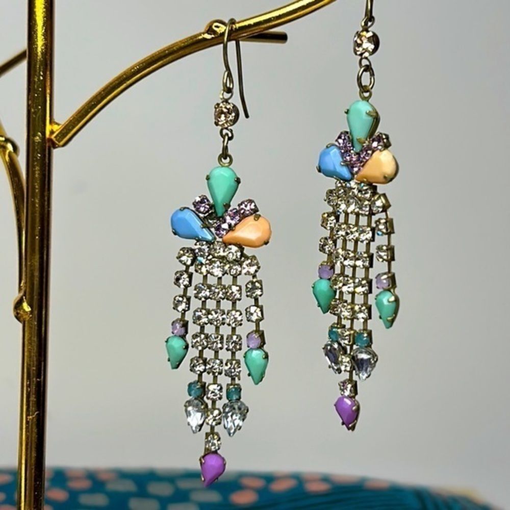 Rhinestone and pastel beaded dangle earrings